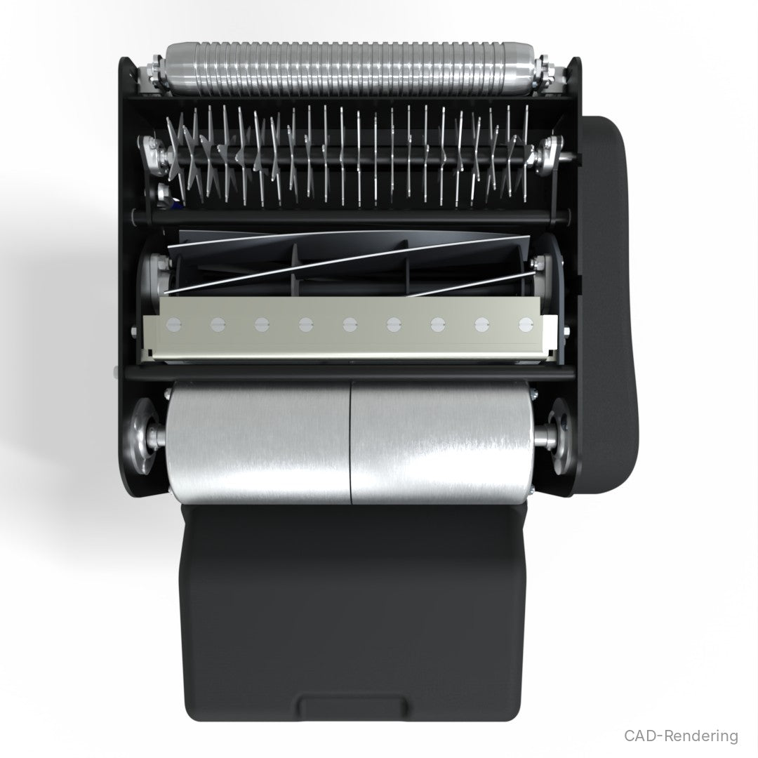 Falkenstein Consul Groomer, Unterseite mit Groomer, Spindel, Untermesser und Heckwalze (CAD-Rendering)